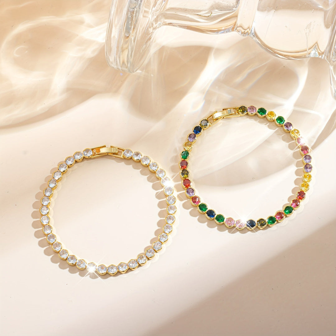 Elegant Multicolor Gemstone Gold Plated Tennis Bracelet