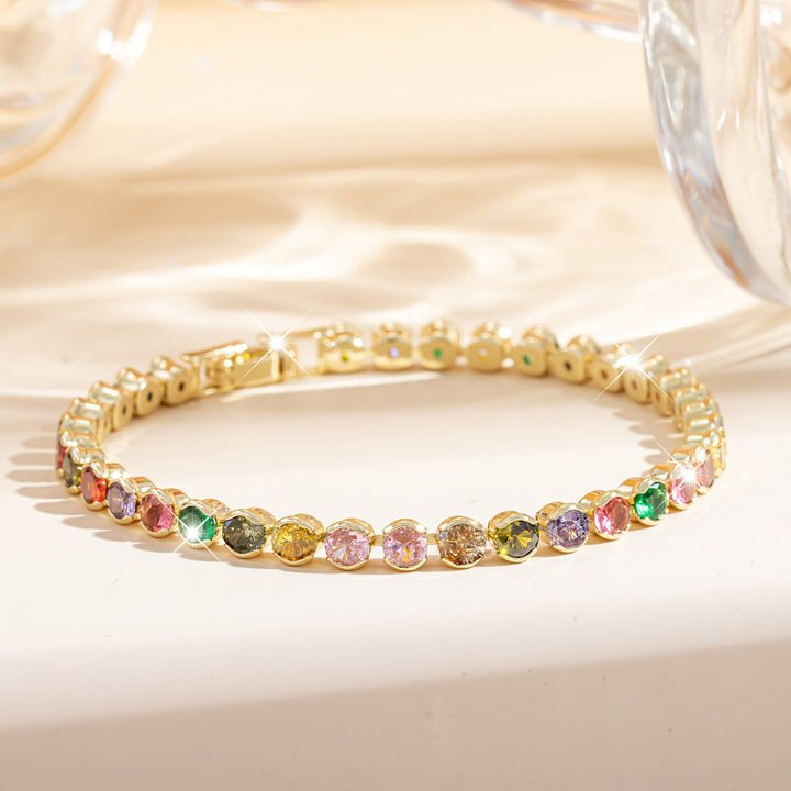 Elegant Multicolor Gemstone Gold Plated Tennis Bracelet