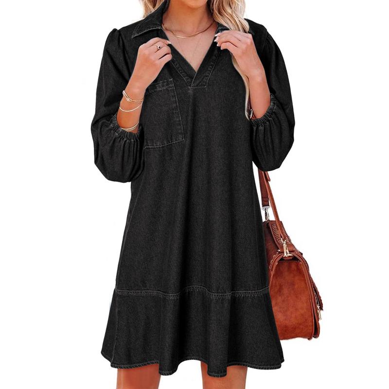 Layla™ Classic Soft Washed Denim Puff Sleeve Dress