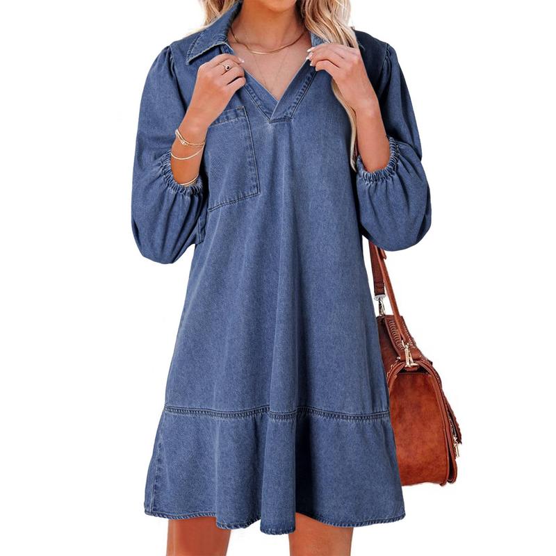 Layla™ Classic Soft Washed Denim Puff Sleeve Dress