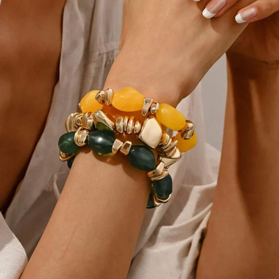 Bohemian Retro Geometric Thick Acrylic Beaded Bracelet
