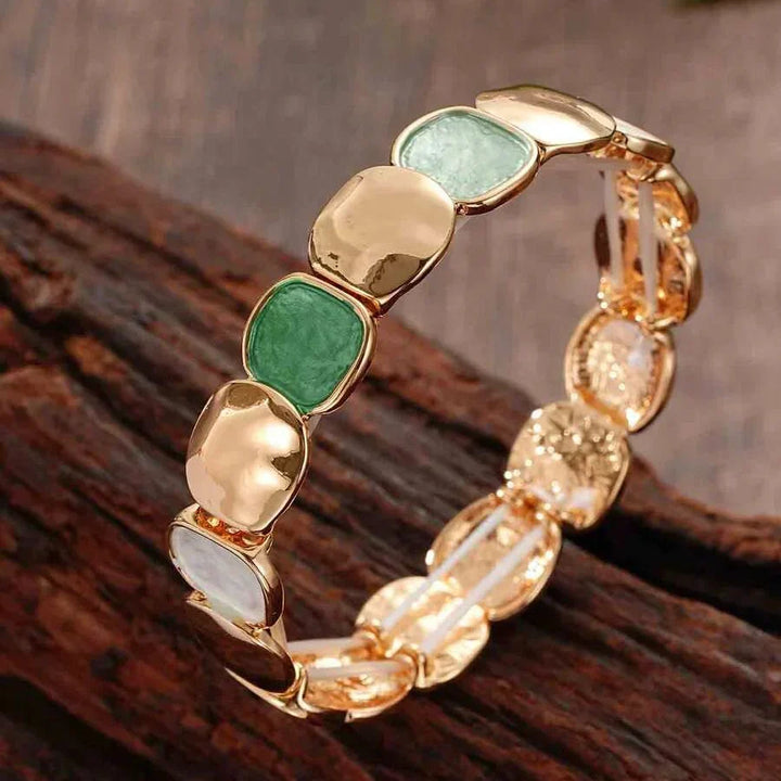 Elegant Oval Glossy & Matte Design Elastic Zinc Alloy Bracelet
