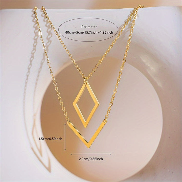 Retro Geometric Design Gold V-Pendant Necklace