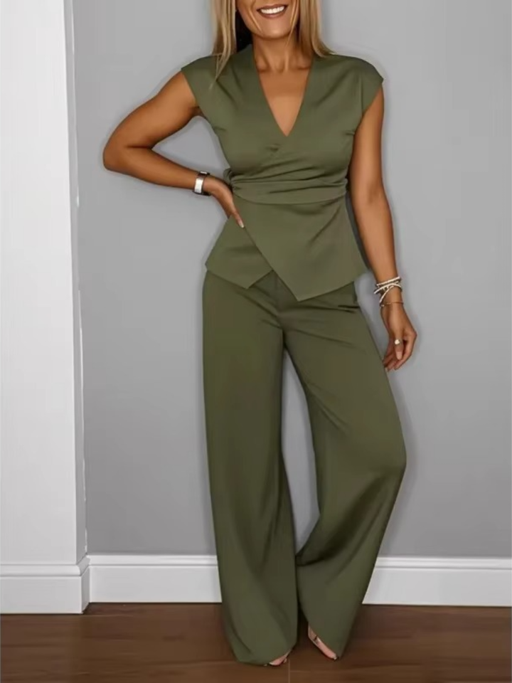 Natalie™ Elegant V-Neck Top & Trousers Set