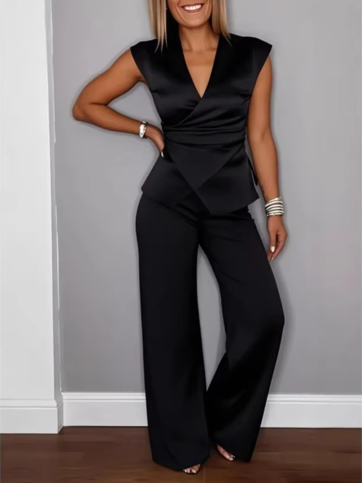 Natalie™ Elegant V-Neck Top & Trousers Set