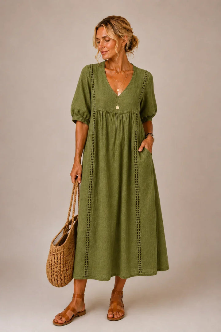 Tiffany™ | Tummy-Flattering Midi Dress with V-Neck