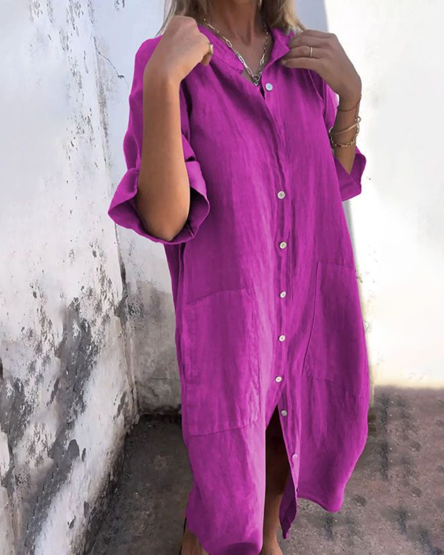 Alondra™ Cotton Linen Shirt Long Dress
