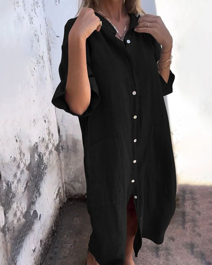 Alondra™ Cotton Linen Shirt Long Dress