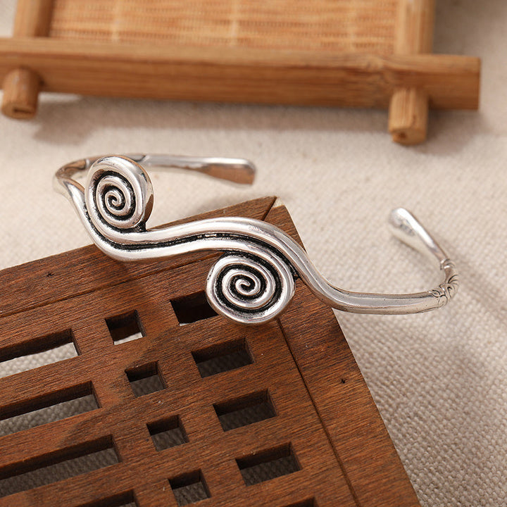 Vintage Gold White Plated Spiral Cuff Bangle Bracelet