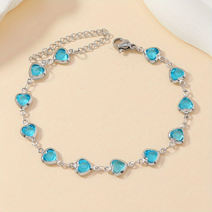 Elegant Stainless Steel Multicolor Heart Link Clutch Bracelet