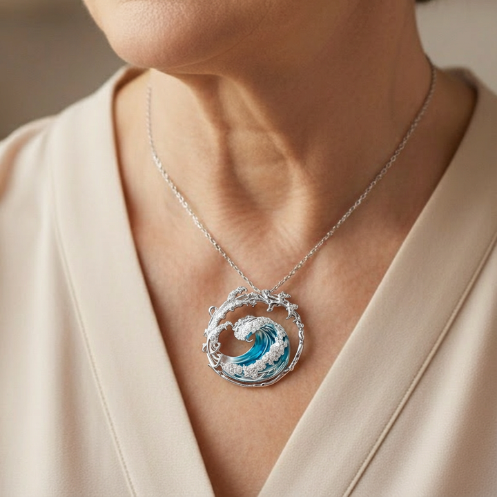 Ocean Wave Necklace & Earrings Set – Silver Tone