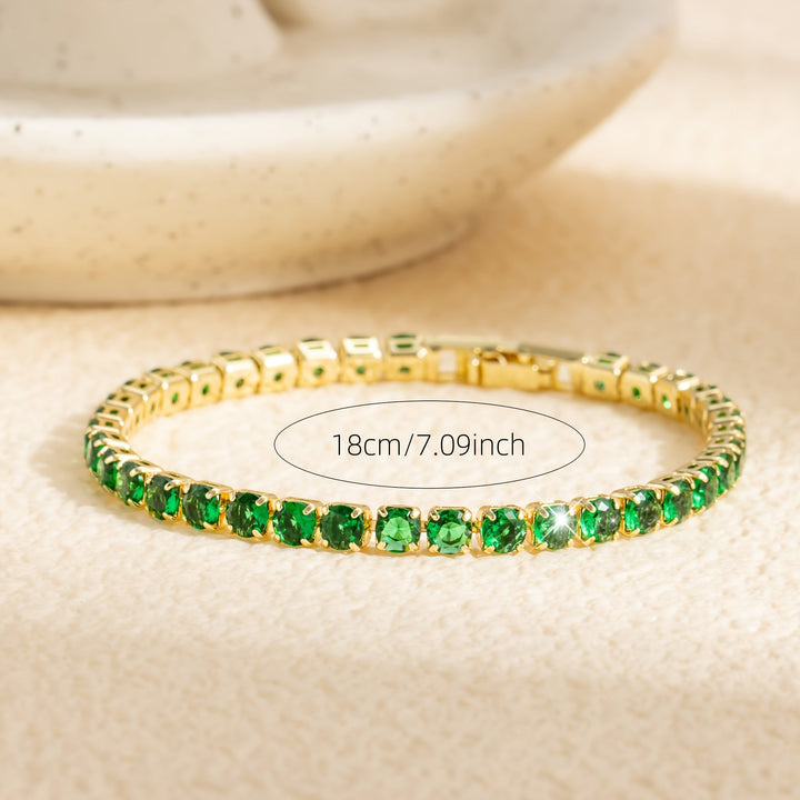 Bohemian Emerald Green Zirconia Gold Plated Tennis Bracelet