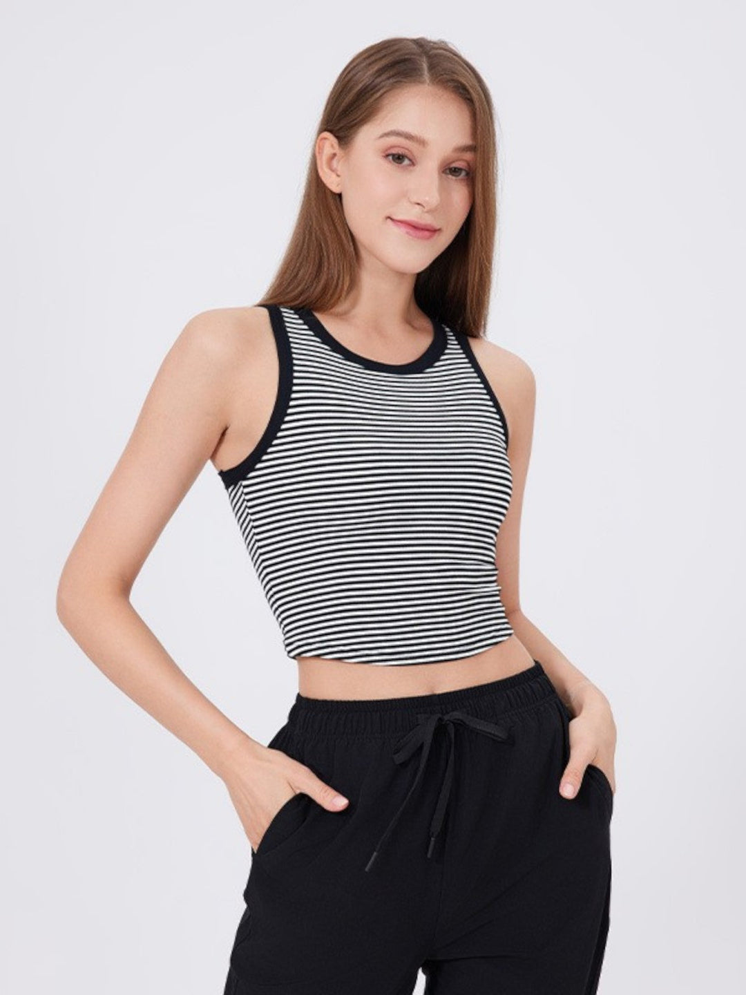 Seren Striped Crew Neck Sleeveless Top