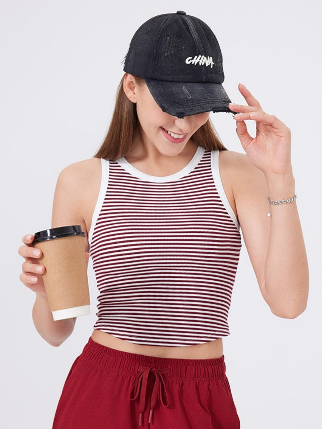 Seren Striped Crew Neck Sleeveless Top