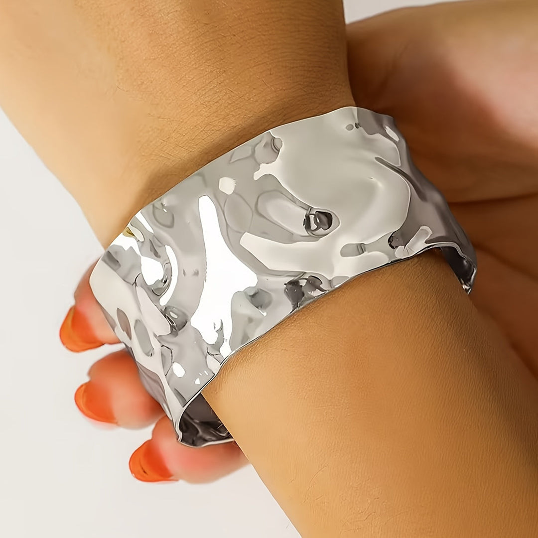 Elegant Polished Sculptural Wide Cuff Bracelet