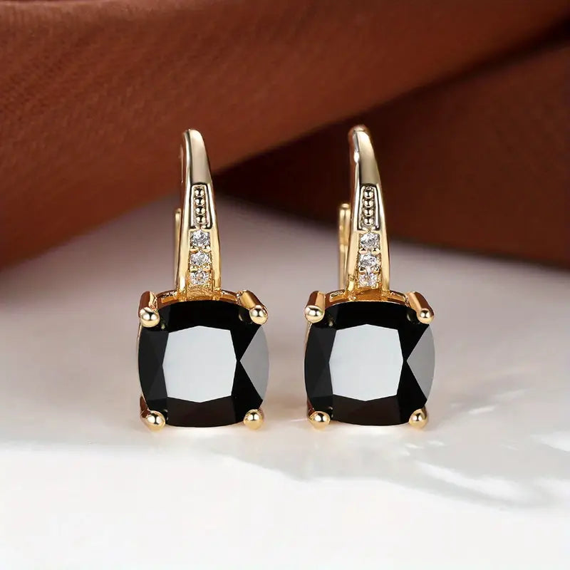 Mystic Sapphire Stone Hoop Gold Earrings