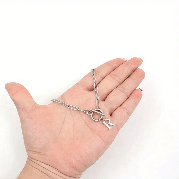 Paperclip Initial Necklace with Circle Toggle Clasp