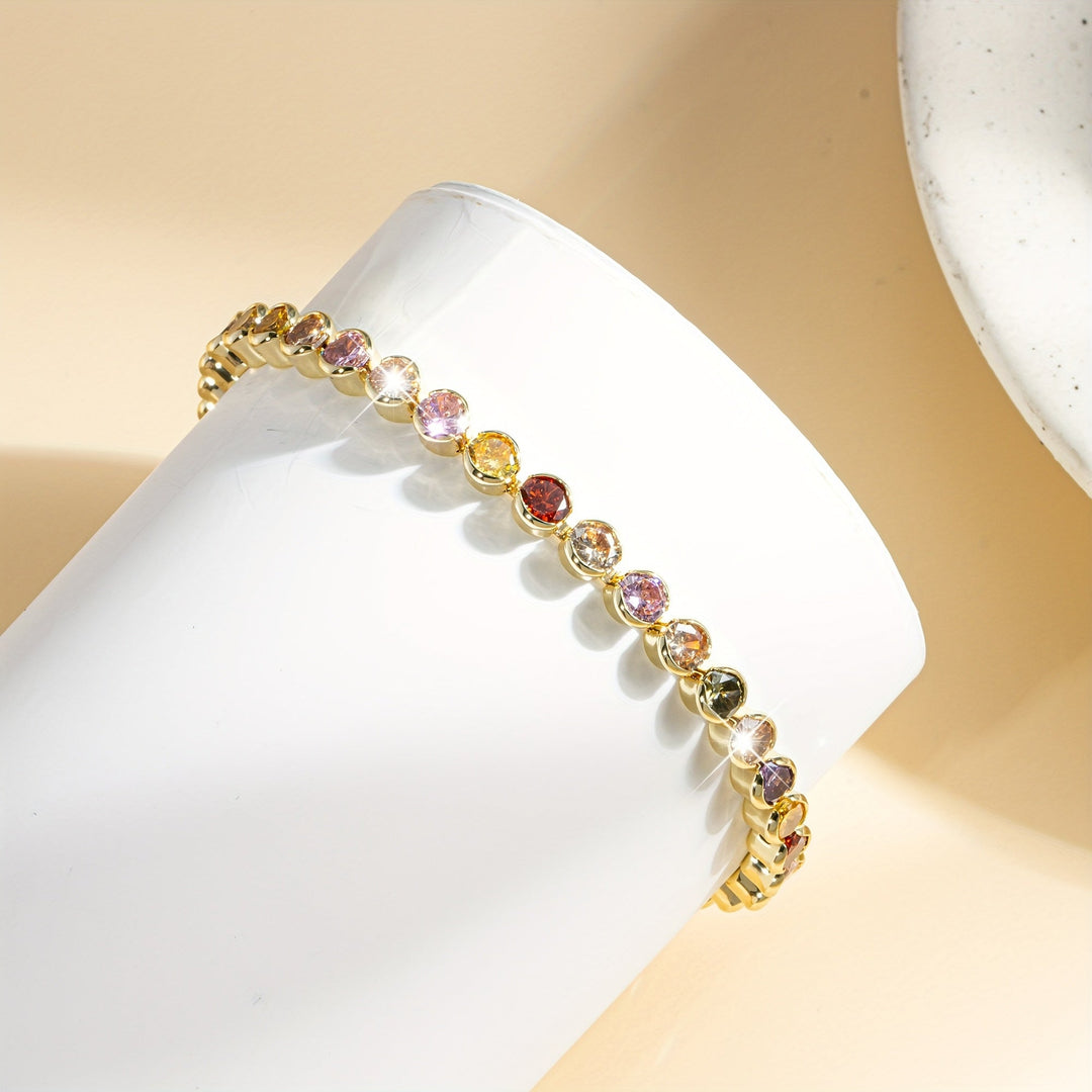 Elegant Multicolor Gemstone Gold Plated Tennis Bracelet