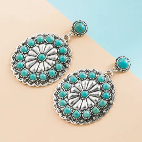 Vintage Turquoise & Pearl Medallion Earrings