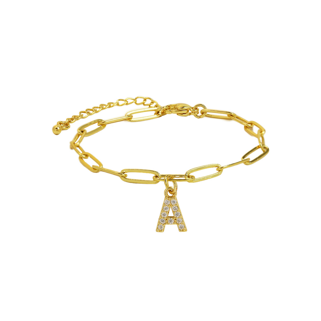 Dainty Paperclip Letter Initial Bracelet
