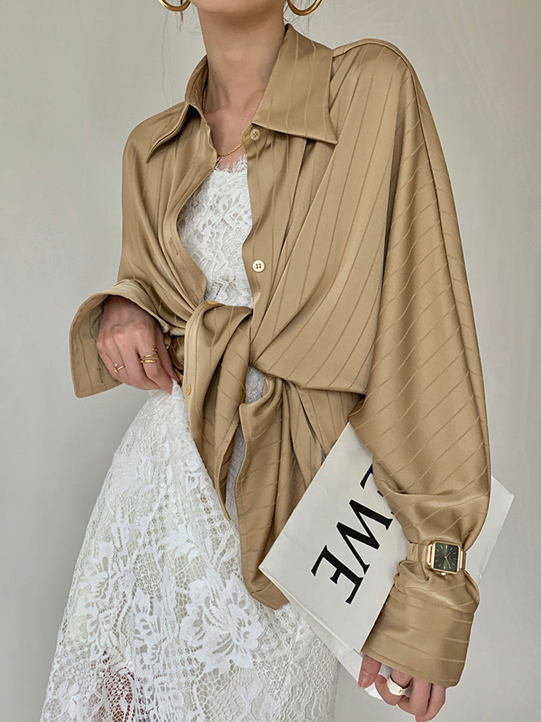 Elara Oversized Button-Up Collared Shirt