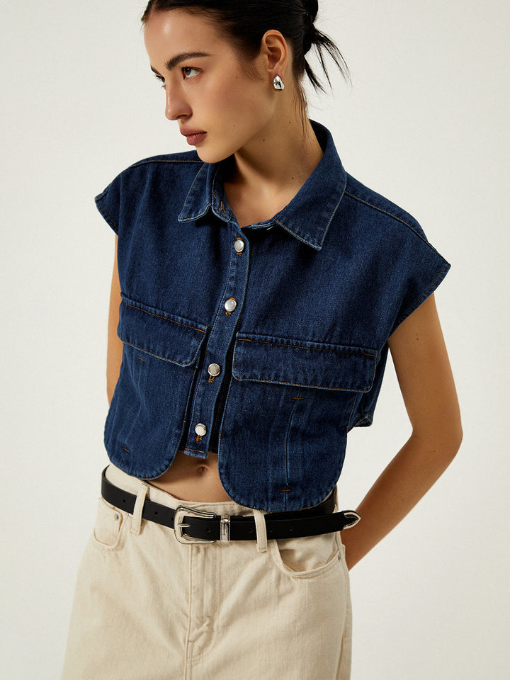 Lira Denim Pocket Turn-Down Collar Vest