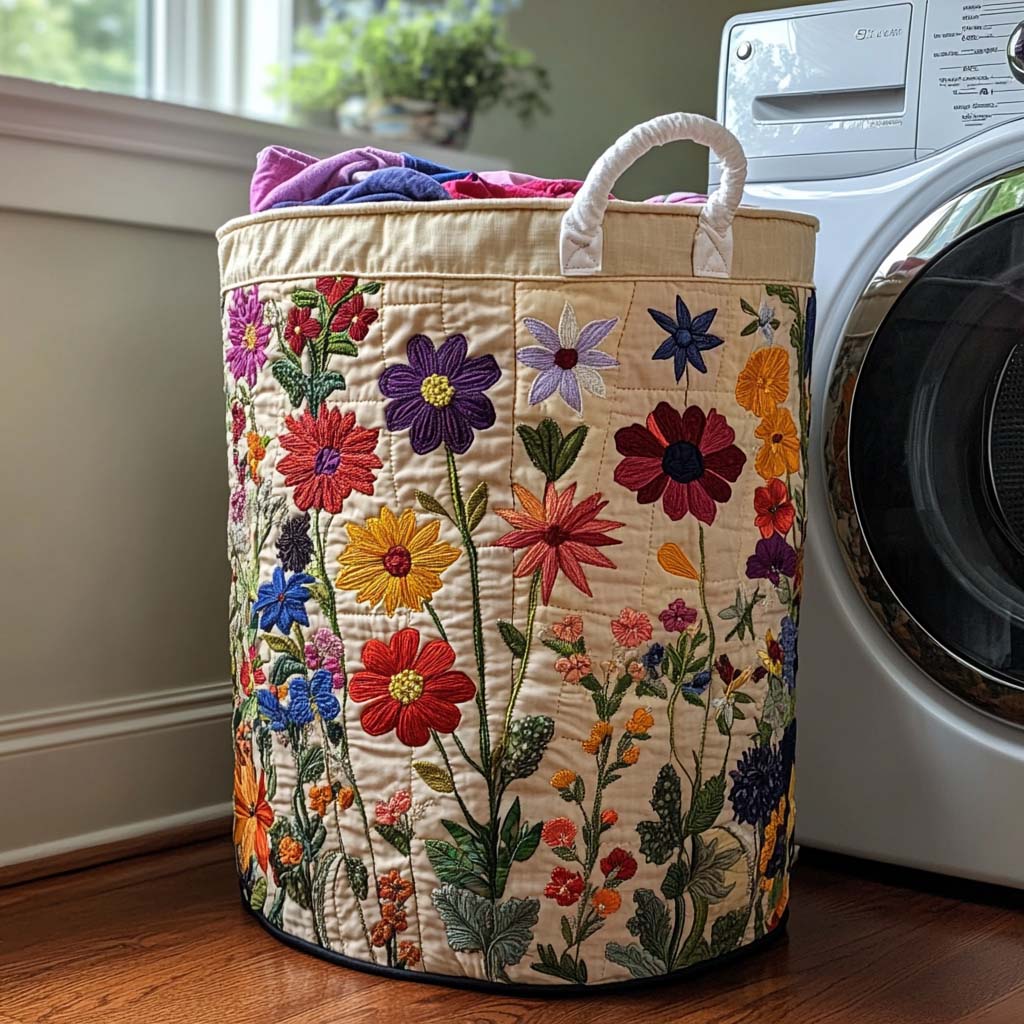Bright Blooms quilted storage basket