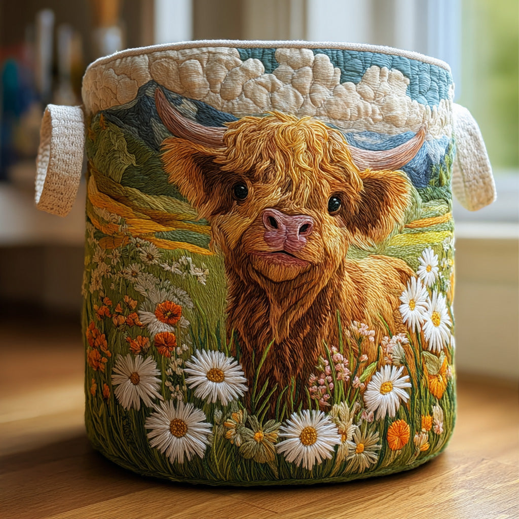 Highland Flowers quilted storage basket