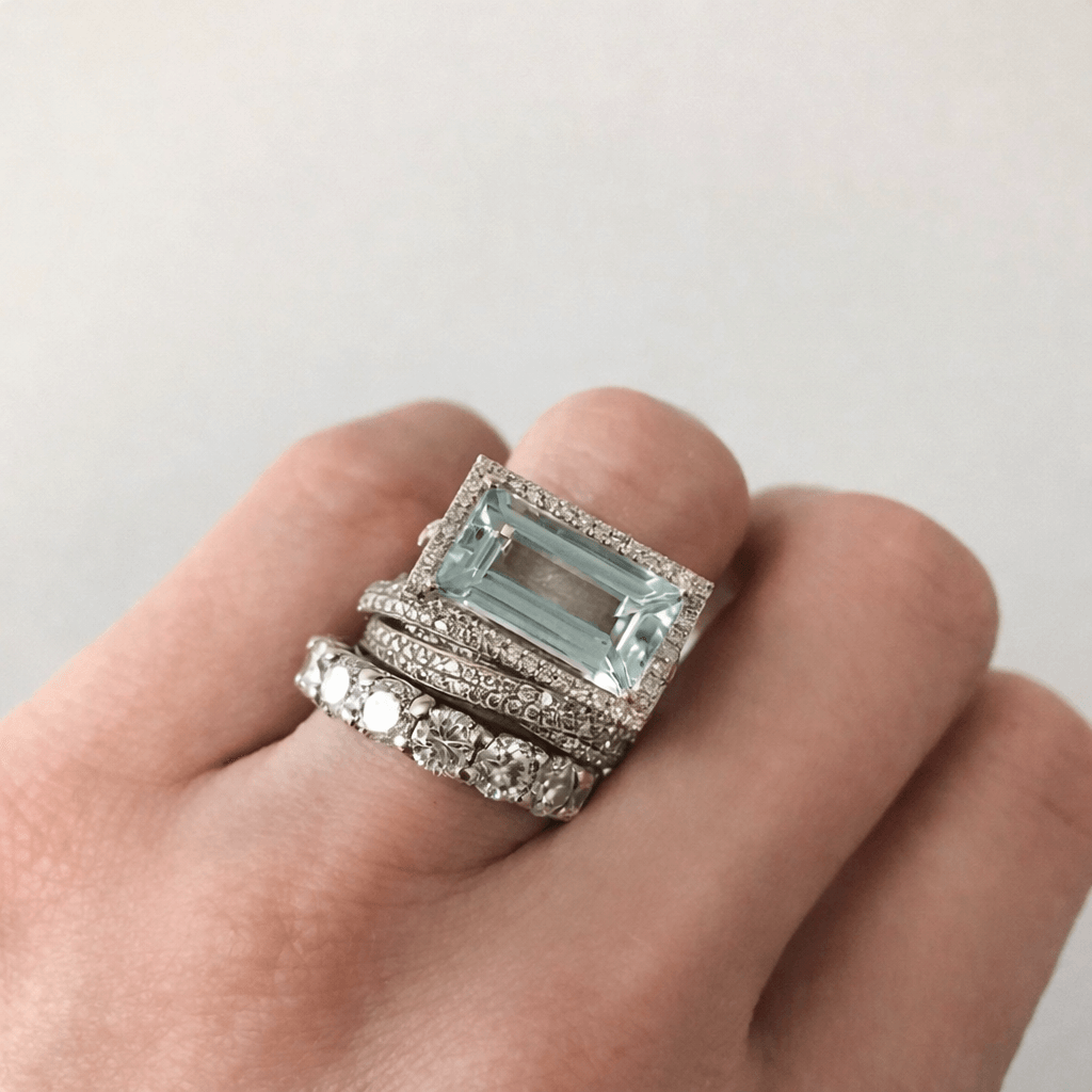 Vintage Silver Turquoise Glass Stackable Ring Set