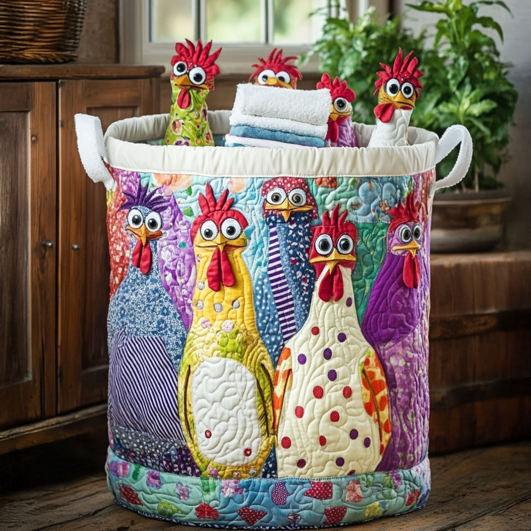 Farmyard Hen quilted storage basket