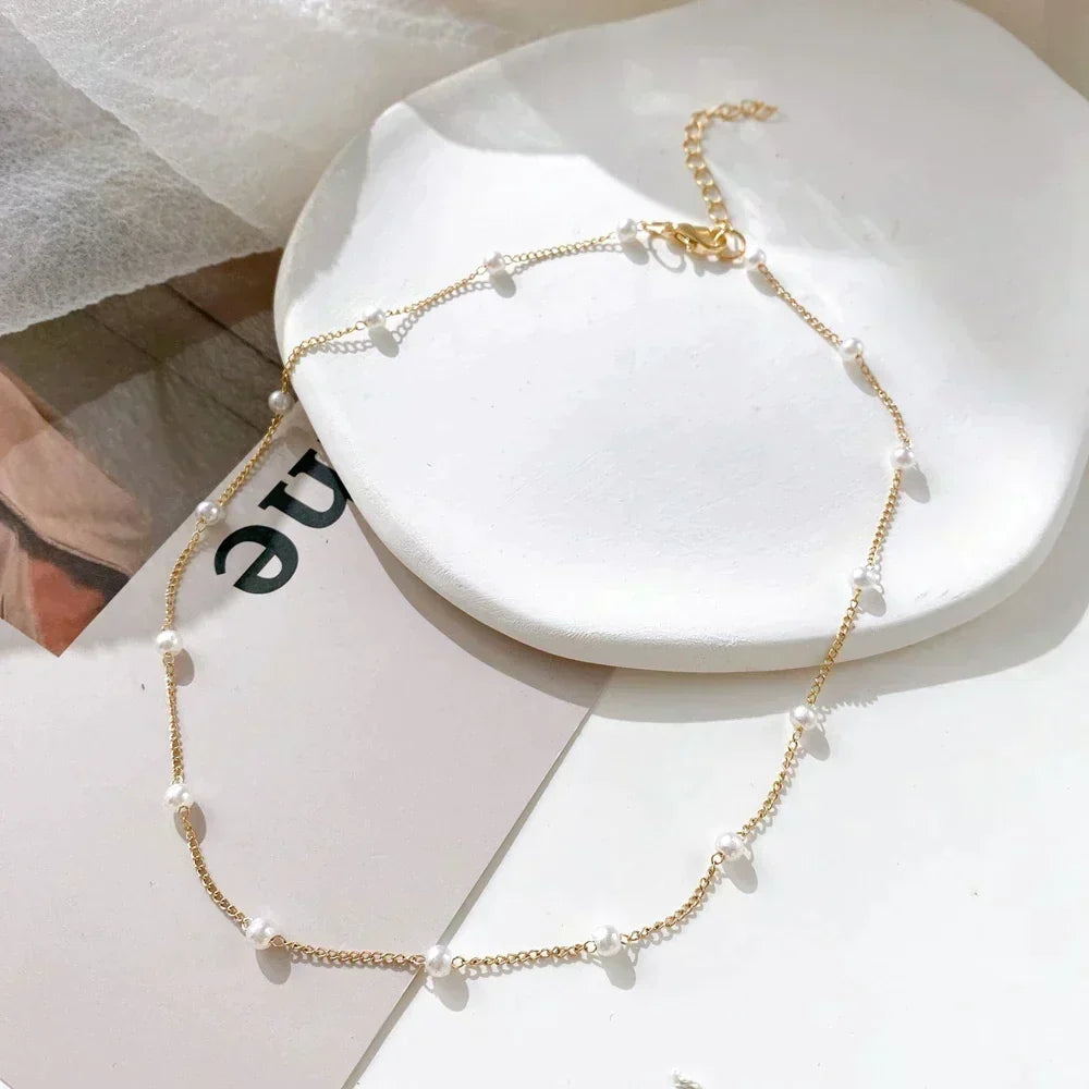 Elegant Small Pearl Gold Plated Necklace