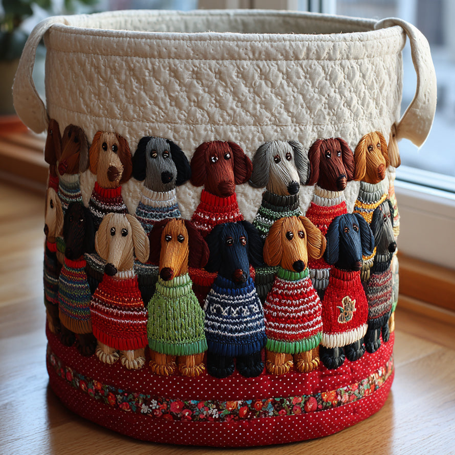 Basket of Bassets quilted storage basket