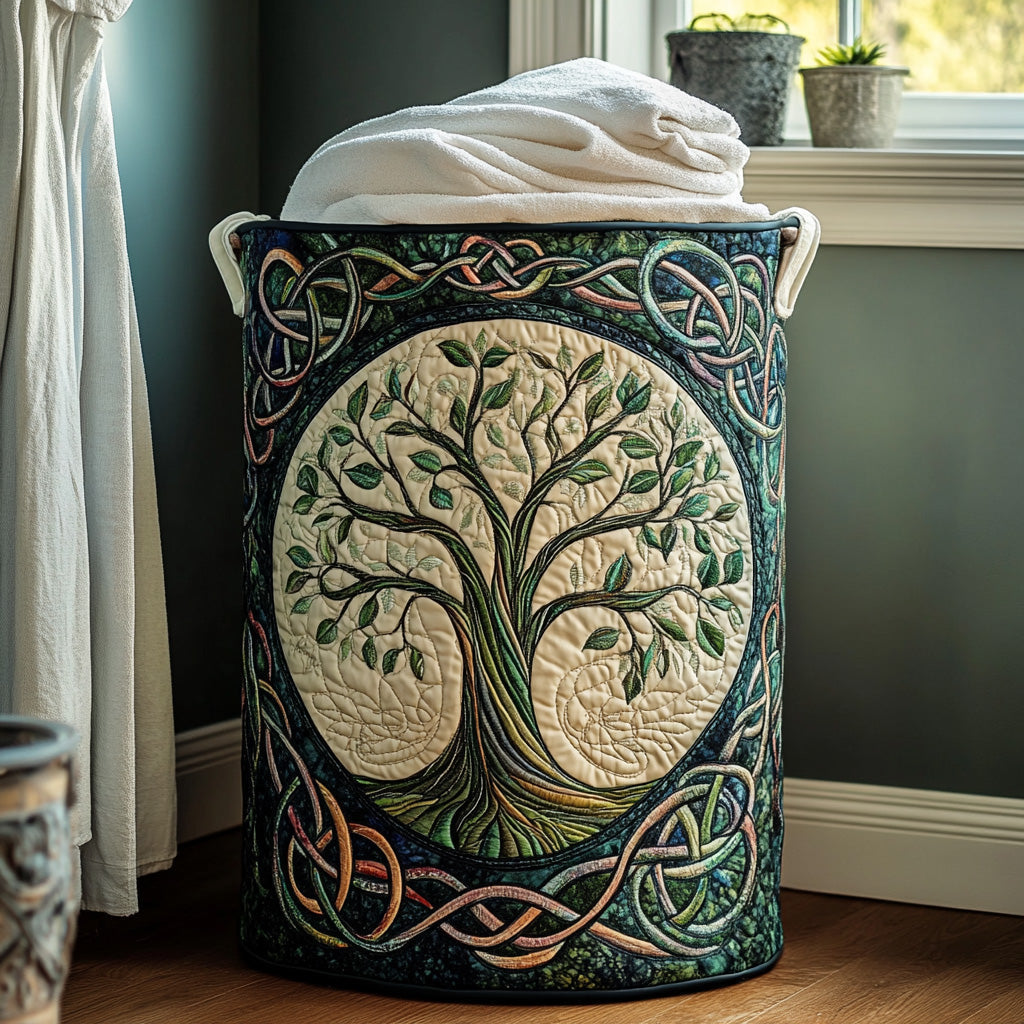 Tree of Life quilted storage basket