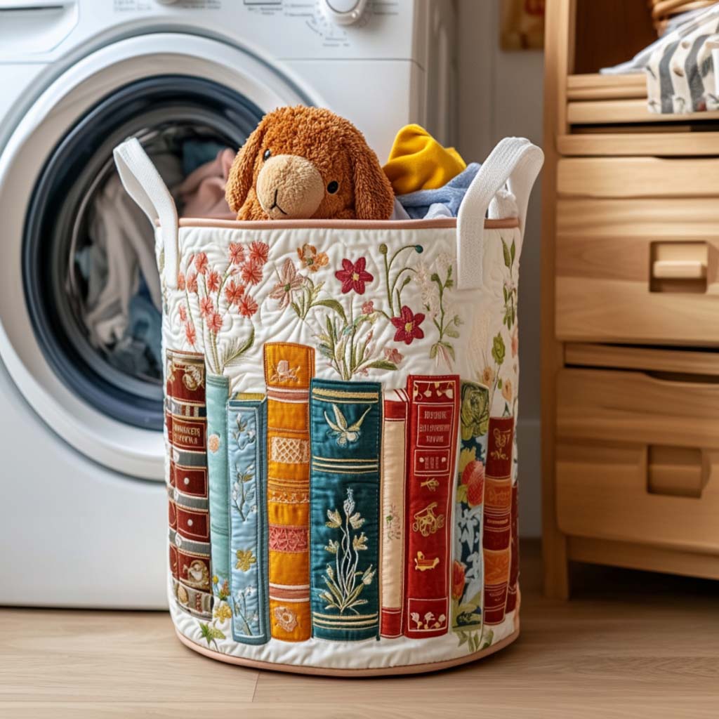 Lost in the Pages quilted storage basket