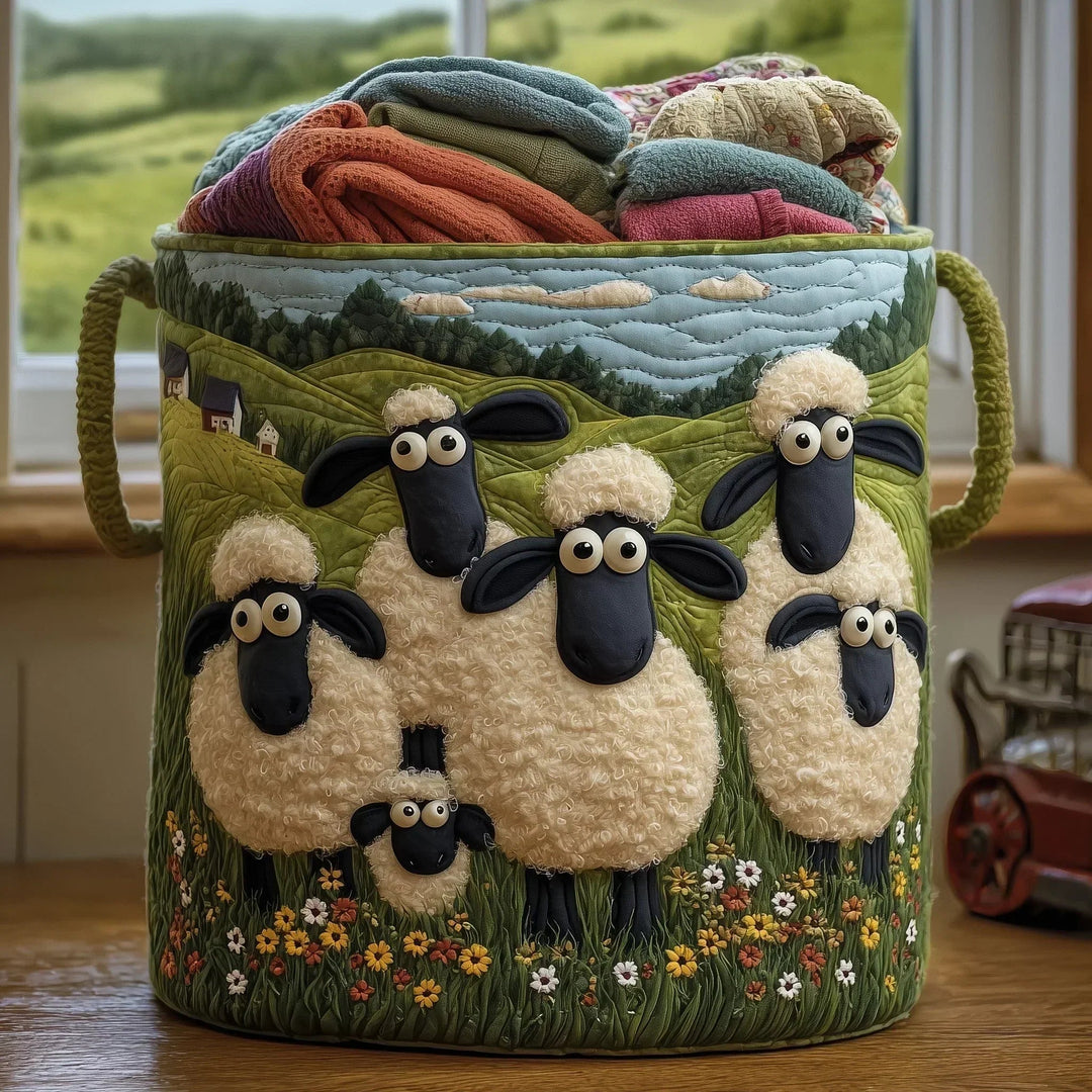 Sheep & Flowers quilted storage basket