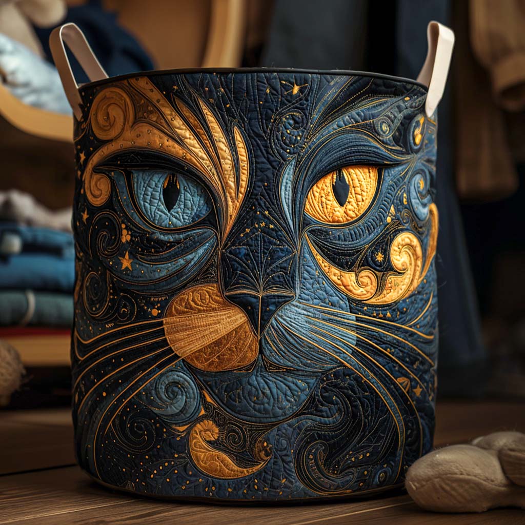 Mysterious Cat quilted storage basket
