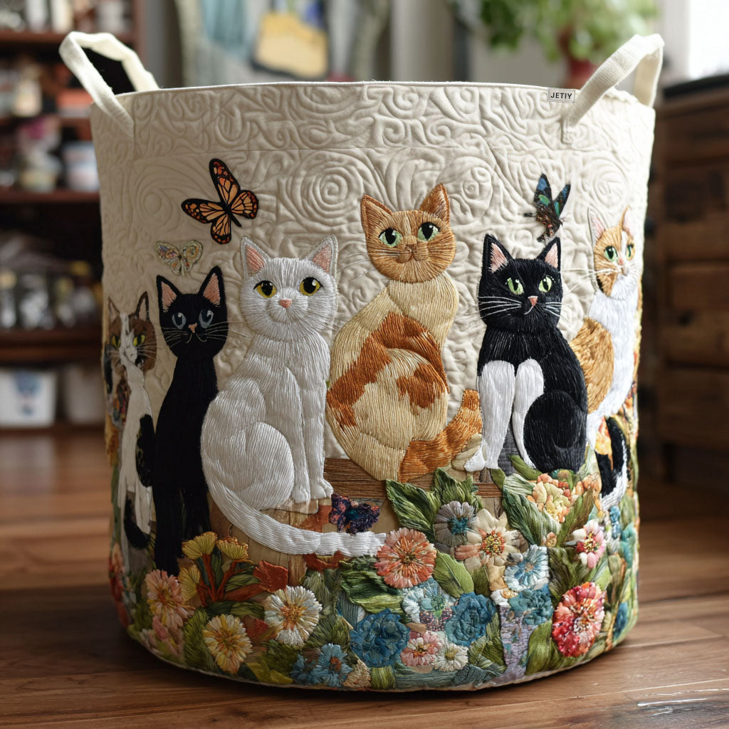 Cats in the Garden quilted storage basket