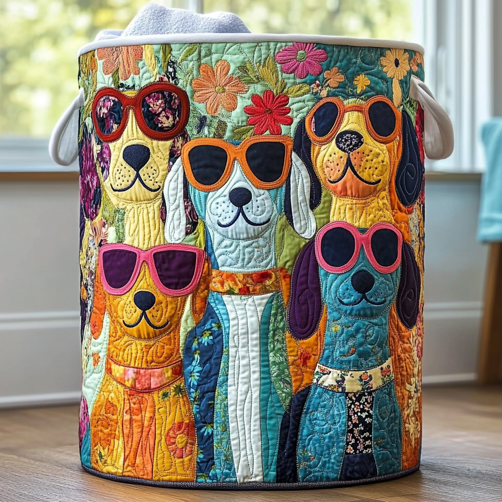 Happy Dogs quilted storage basket