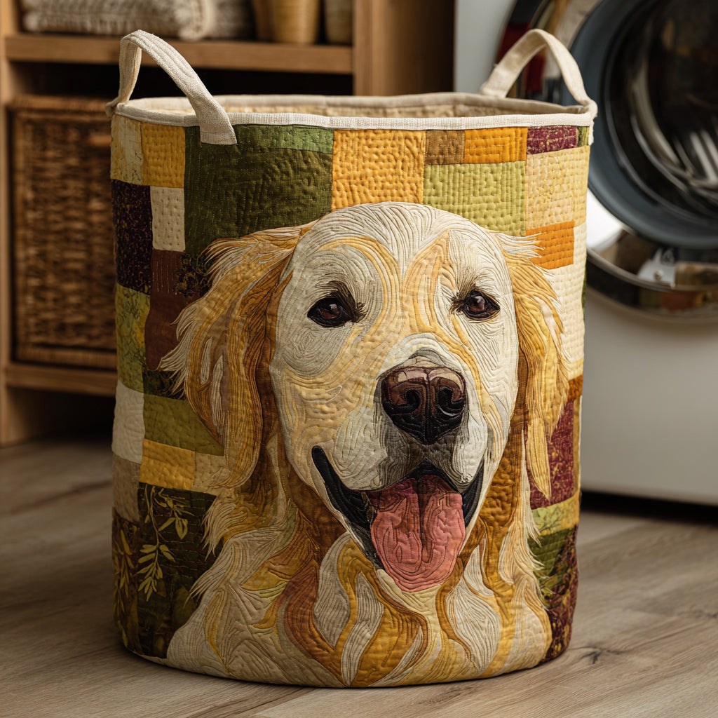 Gentle Golden Retriever quilted storage basket