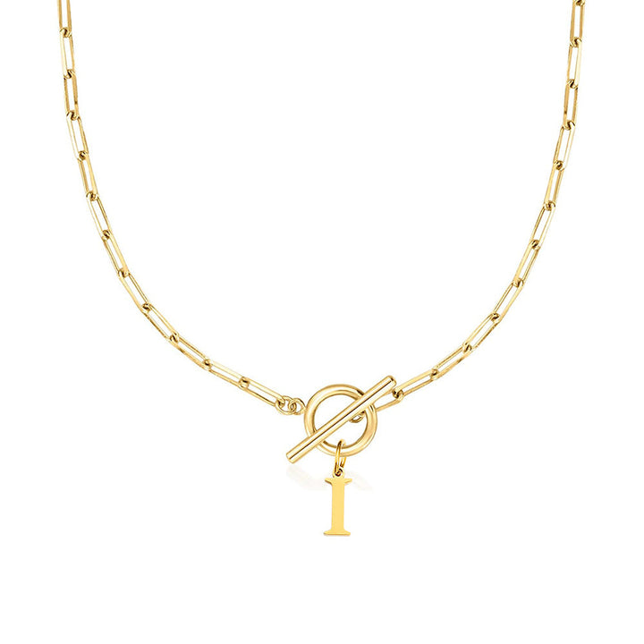 Paperclip Initial Necklace with Circle Toggle Clasp