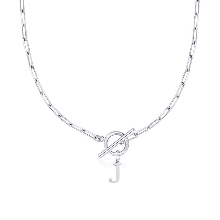 Paperclip Initial Necklace with Circle Toggle Clasp