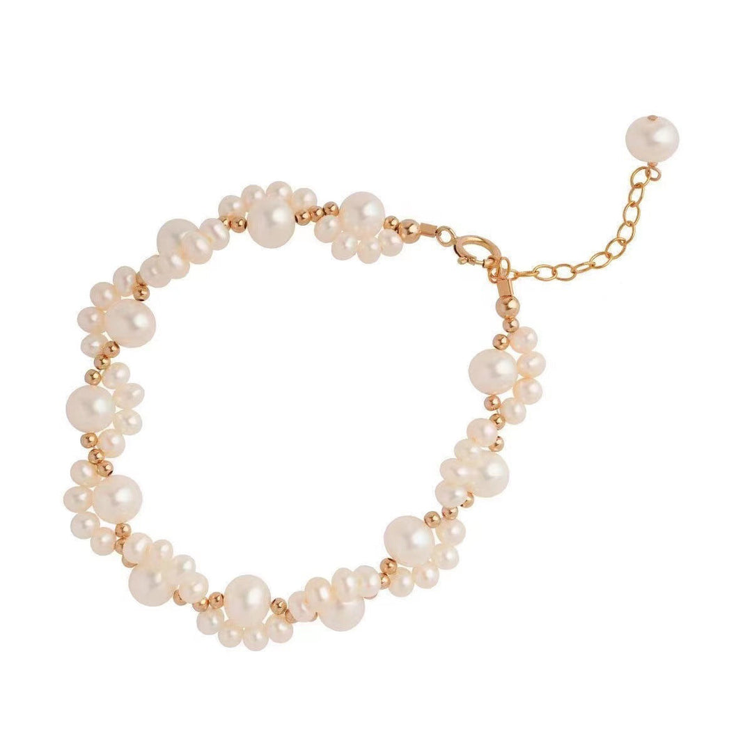 Classic Pearl Beaded Cat Paw Gold Plated Adjustable Bracelet