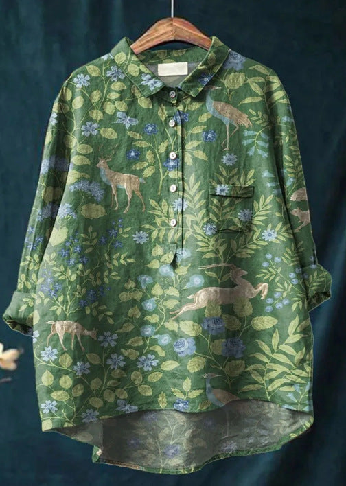 Caroline | Cotton Linen Floral Blouse