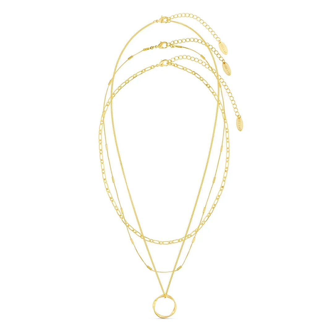 Open Circle Three Row Necklace – Silver Tone