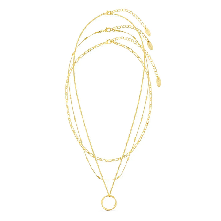 Open Circle Three Row Necklace – Silver Tone
