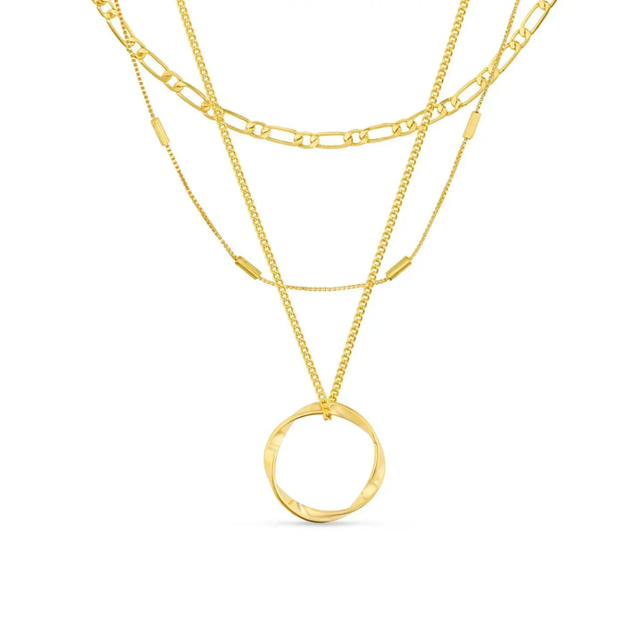 Open Circle Three Row Necklace – Silver Tone