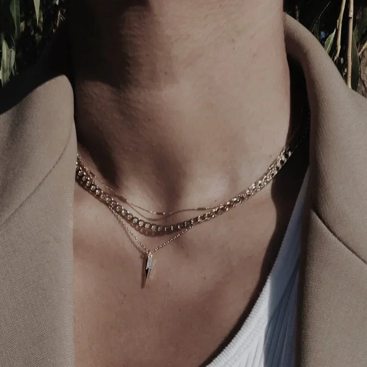 Flat Link Curb Chain Necklace – Silver Tone