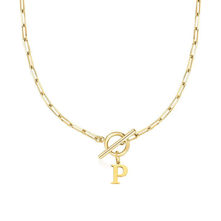 Paperclip Initial Necklace with Circle Toggle Clasp