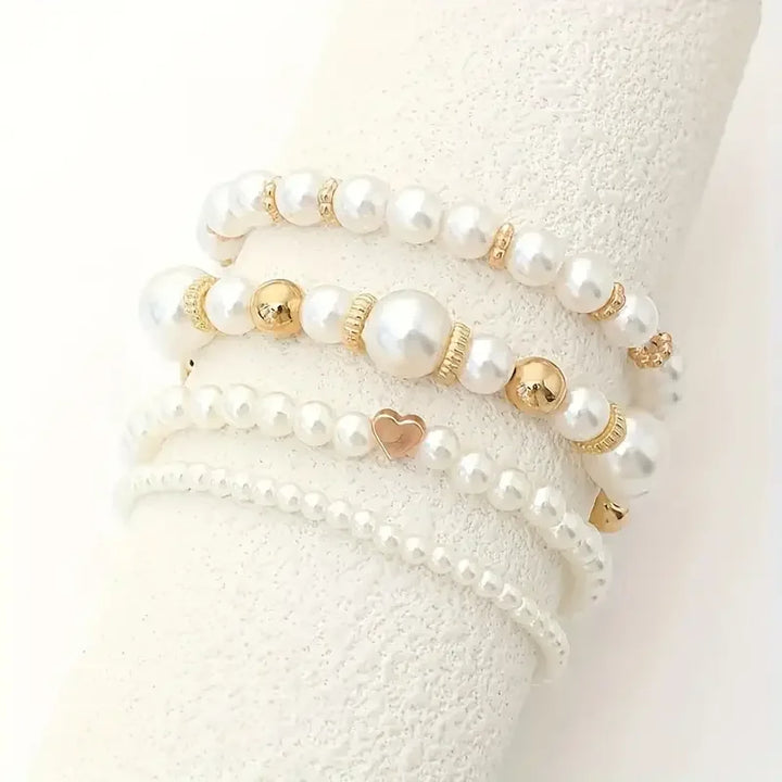 Bold Gold Accented Pearl Bracelet Stack