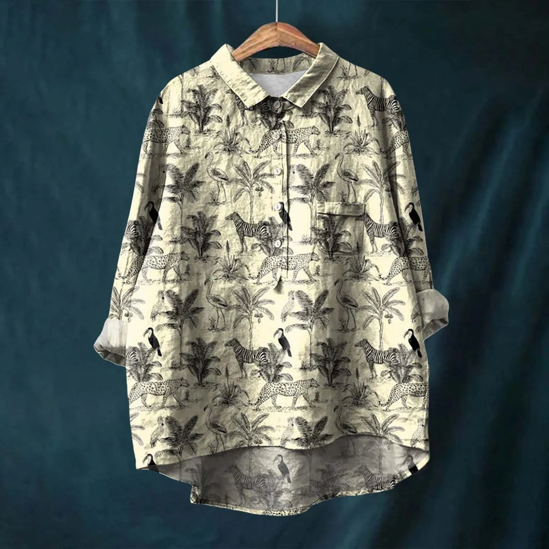 Hannah - Floral Print Cotton Linen Blouse
